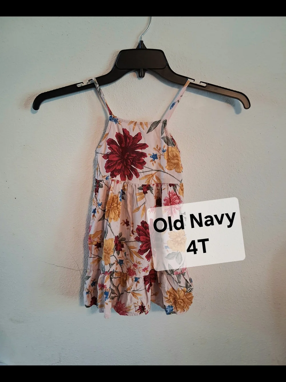 Old Navy Cream Floral Tiered Spaghetti-Strap Dress